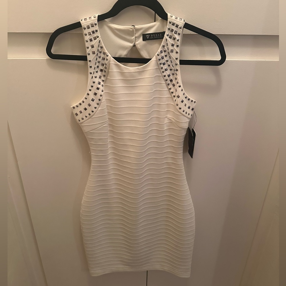 Guess White Pleated Halter Mini Dress